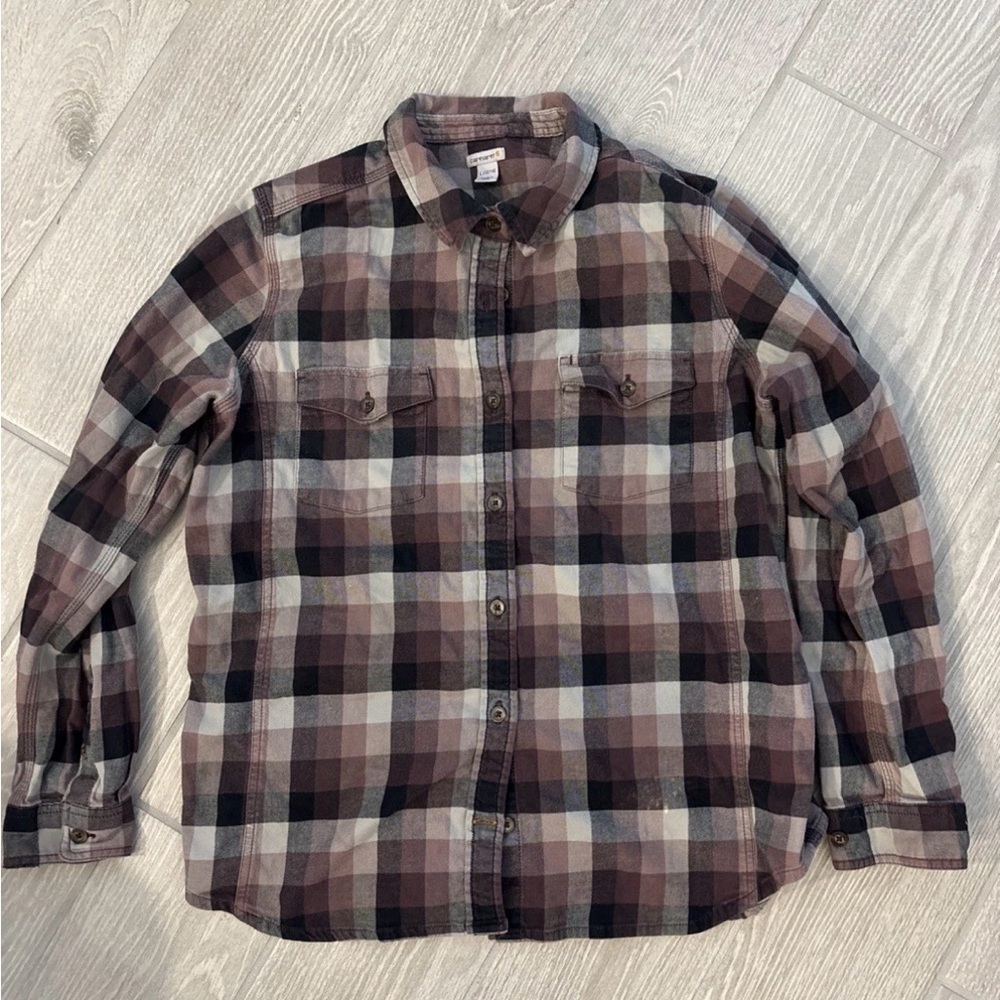 Carhartt Brown and Black Plaid Button-Down Shirt